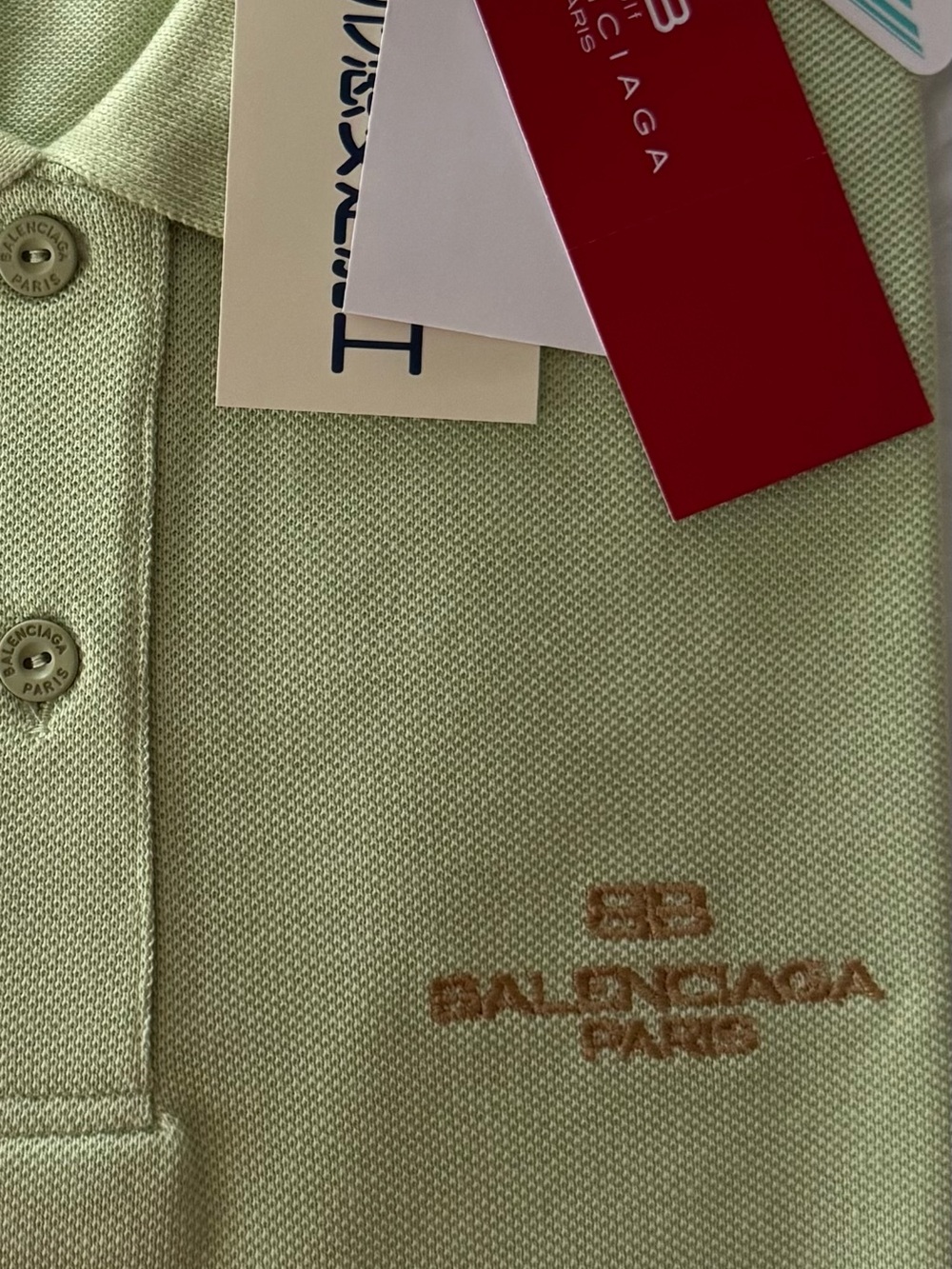 Balenciaga unisex Pastel Green Polo with Embroidered Logo
